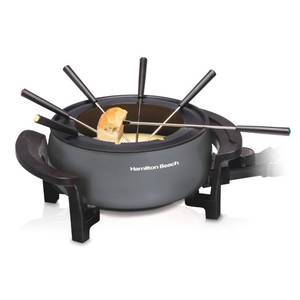 lot 5204 image: Hamilton Beach 12 Cup Electric Fondue Pot Set with Temperature Control, 6-Color Coded Forks, for Cheese, Chocolate, Hot Oil, Broth, 3 Quart PFAS-Free Nonstick Interior, Gray (86202) - Retail $49