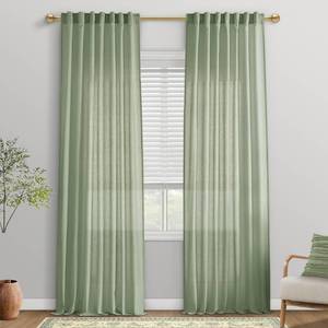 lot 5206 image: Sage Green Curtains 96 Inches Long for Bedroom Living Room, Cottage Core Linen Texture Semi Sheer Panel for Boho Farmhouse Style, 2 Panels Set - Retail $33