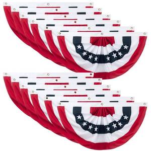 lot 5208 image: 12 Pieces American Pleated Fan Flag, 3 X 1.5 Ft USA Patriotic Pleated Fan Flag 4th of July Half Fan Banner Decoration for Independence Day Porch Garden Outdoor Indoor Decorations - Retail $34