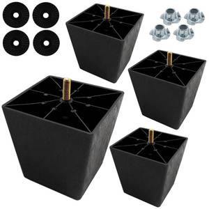 lot 5209 image: Auvotuis 4Pcs 4 Inch Plastic Furniture Legs, Square Sofa Legs Black Couch Legs M8 Thread (Metric 8mm) Furniture Feet Cabinet Replacement Legs for Bed, Chair, Ottoman - Retail $17