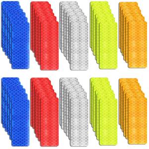 lot 5213 image: Pimoys 100 Pcs Reflective Tape, Reflector Tape Waterproof Reflective Stickers Night Visibility Dot Reflective Tape for Trailers Bikes Clothing Helmet Road Signs (1.2x3.2 Inch) - Retail $2,062