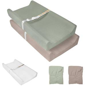 lot 5236 image: JVEOO Muslin Baby Changing Pad, 2 Pack Muslin Soft Cotton Covers & Waterproof Lining Foam Diaper Changing Table Pad 32 x 16.6 Mat for Dressers & Table - Retail $30