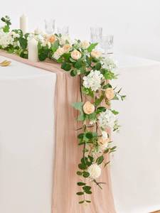 lot 5237 image: MISSPIN 5.9Ft Eucalyptus Garland with Flowers, Artificial Fake Flower Greenery Spring Garland for Baby Shower Wedding Mantle Table Centerpiece Spring Decor - Retail $26