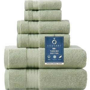 lot 5238 image: COZYART Sage Green Bath Towel Set for Bathroom Turkish Cotton Thick Soft Absorbent Durable 650 GSM Towel Sets of 4  2 Large Bath Towels 2 hand towels  - Retail $42
