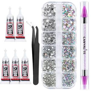 lot 5240 image: Canvalite 3348PCS Rhinestones Crystal AB Rhinestones for Nail with 5Pcs 3ml B7000 Jewelry Glue and Pick Up Tweezers and Nail Rhinestone Picker, Nail Art Tools,Stocking Stuffers Gifts for Women - Retail $7