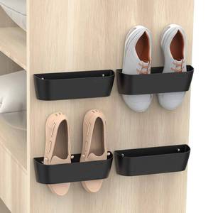 lot 5241 image: Yocice Wall Mounted Shoes Rack Pack with Sticky Hanging Strips, Plastic Shoes Holder Storage Organizer,Door Shoe Hangers (SM03-Black-4) - Retail $22