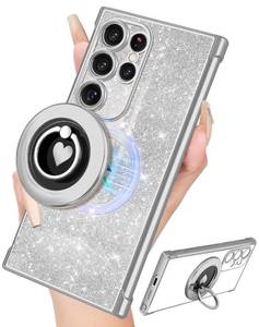 lot 5251 image: LISEVO for Samsung Galaxy S22 Ultra Case - Women Cute Glitter Bling Compatible with MagSafe Ring Stand Magnetic Phone Cover Girls Sparkly Luxury Elegance Girly for Samsung S22 Ultra Cases - Silver - Retail $14