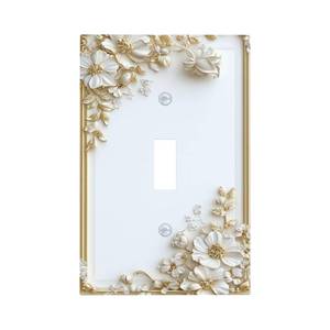 lot 5254 image: Luxury 2D Floral Gold &amp White Single Toggle Switch Plate Cover, PC Material Elegant Glam Electrical Wall Plate, Upscale Home Decor for Living Room, Bedroom