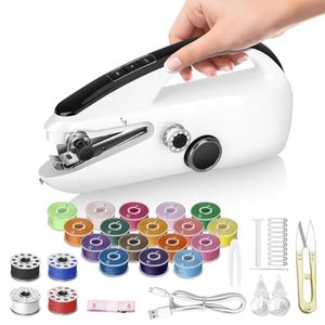 lot 5259 image: Portable Mini Sewing Machine for Beginners Portable Handheld Sewing Machine with Dual Speed &amp Power Modes - Quick Stitch for Home Travel DIY Repairs Easy to use - Retail $30