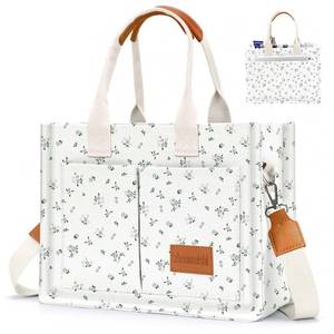 lot 5264 image: Canvas Tote Bag for Women with Pockets Crossbody Bag Tote Shoulder Handbags Casual Work Bags Everything Tote Bag (GreyFloral) - Retail $21