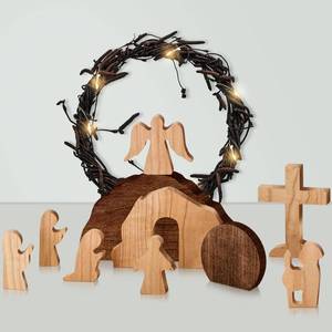 lot 5265 image: Wenqik Religious Easter Decorations Easter Scene Wooden Resurrection Tomb Scene Set Wooden Tomb Decoration Nativity Set Spring Christian Figurine for Home Office - Retail $10