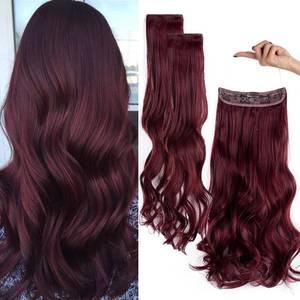 lot 5268 image: Upgrade Invisible Halo Hair Extensions with 3 PCS Set Headband Adjustable Long Wavy Secret Wine Red Wire Hair Extensions for Women