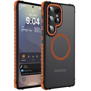 lot 5278 image: DEERLAMN Strong Magnetic Case for Samsung Galaxy S25 Ultra 6.9-Inch,Compatible with MagsafeMilitary Grade Drop Protection Translucent Matte Shockproof Protective Phone Cover, Frosted Orange - Retail $15