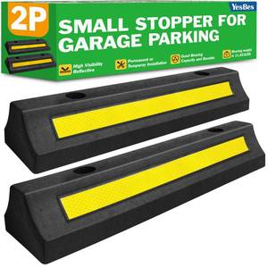 lot 5290 image: YesBes 2 Pack Garage Parking Aid, 16.9 Parking Stopper for Garage, Car Truck Curb Floor Parking Lot Wheel Tire Stops Bumpers with Reflective Yellow, Parking Gadgets Protects Garage Walls and Car - Retail $22