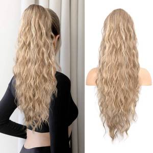 lot 5292 image: Flufymooz Ponytail Extension, 26 Inch Drawstring Ponytail Hair Extensions for Women Long Curly Wavy Pony Tail Natural Wavy Synthetic Hairpiece for Women Daily Use party (26 Inch Dark Ash Blonde) - Retail $20