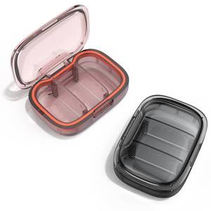 lot 5308 image: 2 Pack 3 Compartment Small Pill Box, Moisture Proof Pill Case, Travel Pill Organizer for Pocket Purse, Daily Portable Medicine Vitamin Box, Fish Oil Box, Supplement Box (BlackOrange) - Retail $10