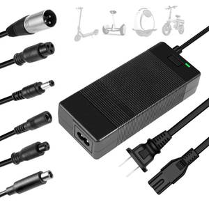 lot 5323 image: 42V 2A Universal Charger,5 in1 Plugs with DC 5.5  2.1mm, 8mm12mm 3 Prong, RCA & 3-Pin XLR Plugs for 36V Li-ion Battery & GOTRAX GXL V2Nano S3 IONG2-G4XR Series Power Adapter - Retail $19