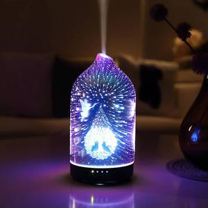 lot 5336 image: 3D Glass Fairy Wish Tree Aromatherapy Diffuser 160ml ultrasonic Cool Mist Scent Aroma Essential Oil Diffuser Humidifier with Intermittent Mist &amp LED 7 Colorful Changing Night Light for Bedroom