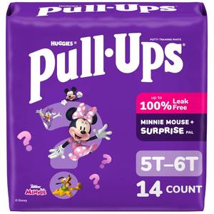 lot 5337 image: Pull-Ups Girls Potty Training Pants, Size 5T-6T Training Underwear (46 lbs), 14 Count - Retail $10