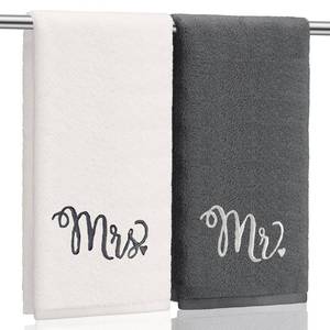 lot 5349 image: Tingjoo 2 Pcs Mr. and Mrs. Hand Towels 100% Cotton Embroidered Bathroom Towel Gift for Valentines Day Couple Wedding Engagement Anniversary Bathroom Decor 29 x 13 Inch - Retail $13