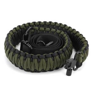 lot 5366 image: Flipfit Black Green Rifle Sling 2 Point Paracord Sling with 2 Pcs 1.25 QD Swivels for Hunting Shooting (BlackGreen) - Retail $16
