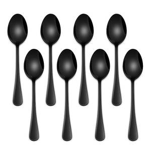 lot 5370 image: DEHOV 5.5 Inch Black Small Teaspoons,Set Of 8 Stainless Steel Coffee Spoons,Black Mini Spoons For Dessert,Cake,Durable Demitasse Spoon - Retail $8