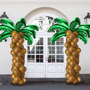 lot 5378 image: Sratte 100 Pcs Palm Tree Leaves Balloons Coconut Balloons Set 10 Pcs Foil Green Coconut Tree Leaves 90 Pcs Brown Latex for Hawaii Luau Tropical Party Birthday Baby Shower - Retail $16