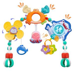 lot 5385 image: Baby Stroller Arch Toy, Car Seat Toys, Adjustable Arch Stroller toy with Hanging Sensory Activity toys,fits on Baby Bouncer, Bassinet, Stroller, Crib and Car Seats for baby infant Boy Girl 0-18 Months - Retail $21
