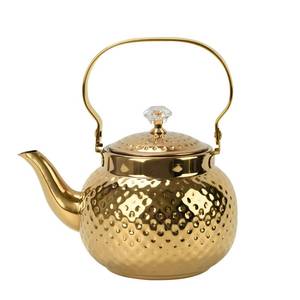 lot 5401 image: Hammered Tea Kettle, Stainless Steel TeaCoffee Pot Loose Leaf Teapot for Tea, Milk, Coffee, 1.2L Teapot with Strainer Stovetop Tea Kettle, Outdoor Travel Supplies, Gift For Tea (Gold) - Retail $20