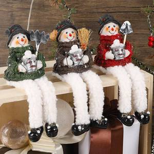 lot 5406 image: Lulu Home Christmas Snowman Decorations - 3 Pack Resin Snowman Shelf Sitters with Plush Dangling Legs for Winter Xmas Tabletop Mantel Fireplace Home Holiday Decor ONE NOSE BROKEN