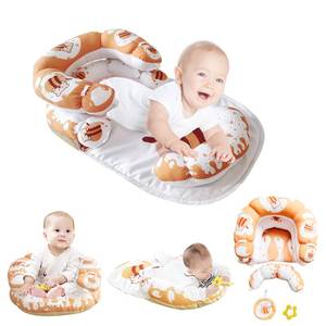 lot 5418 image: Tummy Time Mat & Seated Support Pillow, Baby Tummy Time Playmat for Newborns, with Detachable Support Pillow and Toys - Retail $43