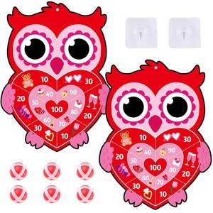 lot 5422 image: chiazllta 2PCS Valentines Day Dart Board Sticky Balls Toys Games Valentines Owl Dart Board Kit with 6 Red Sticky Balls and 2 Hooks for Kids Boys Girls Valentine Indoor Outdoor Sports Fun Party Games - Retail $12