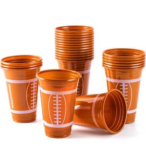 lot 5427 image: JOYIN 24 PCS Party Cups Bulk, 16oz Football Disposable Plastic Cups Holiday Tableware for Football Theme Party Supplies, Decoration, Party Drink Cups - Retail $18
