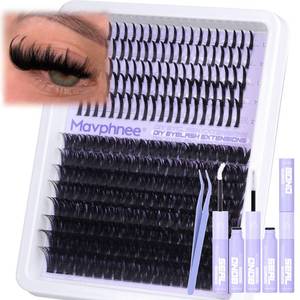 lot 5429 image: Lash Clusters Kit 100D Eyelash Clusters 12-21MM Long Spiky Cluster Eyelash Extensions Kit Mega Volume Individual Lash Extensions DIY Lash Spikes with Lash Bond and Seal and Tweezers by Mavphnee - Retail $9