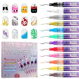 lot 5430 image: SUTROMA 12 Colors Nail Art Pens Kit, Waterproof and Quick Dry Nail Art Markers, Nail Polish Pens, DIY Art Nail Decorations - Retail $9