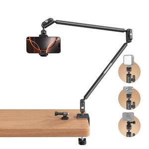 lot 5431 image: CAMBOFOTO 33 Magic Arm w Desk Clamp, Overhead Camera Mount, Desk Phone Mount, Articulating Extra-Long Friction Boom Arm w 14 Screw, for Phone, Mic, Light, Webcams, Action Camera (Light Black) - Retail $33