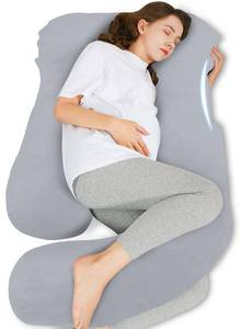 lot 5443 image: HIPHOP PANDA U-Shaped Pregnancy Pillow for Sleeping - Full Body Maternity Support Pillow with Removable Cover - Comfort for Back, Hips, Legs, Belly - 57 Inch for Pregnant Women, Light Grey - Retail $30