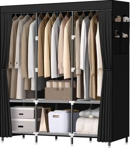 lot 5450 image: LOKEME Wardrobe Closet,Portable Closet for Bedroom Steel Pipe Diameter 19mm Strong and Sturdy Black Portable Closets for Hanging Clothes with 3 Hanging rods, 6 Storage Shelves and Side Pockets POLES AND CONNECTORS ONLY - Retail $48