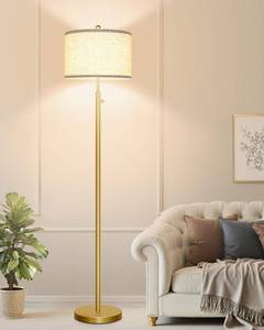 lot 5452 image: Nintiue Dimmable Floor Lamp for Living Room, 11W LED Bulb Included, Modern Standing Lamp, Tall Pole Light with Linen Shade for Bedroom Reading Office Corner Nursery-Gold - Retail $80