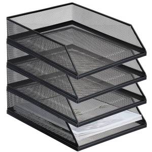 lot 5461 image: Hicarer 4 Pcs Black Metal Letter Tray Stackable Desk Tray Single Wire Mesh Organizer Front Load File Paper Holder for Desktop Office Home School Classroom (12.8 x 9.84 Inch) - Retail $36