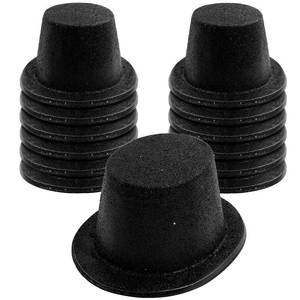 lot 5488 image: Hillban 12 Pcs Top Hats Glitter Plastic Disco Party Hat for New Year Magician Birthday Wedding Carnival(Black,Classic) - Retail $28