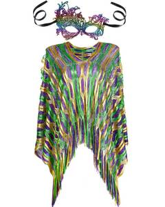lot 5490 image: Frienda Mardi Gras Outfit for Women Mardi Gras Poncho Scarf Shawl Costume Apparel Accessories Masquerade Party(1) - Retail $16