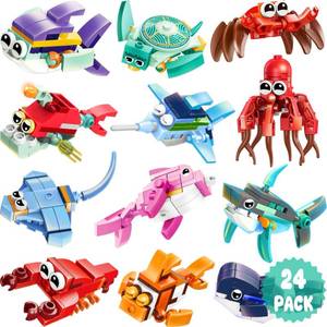 lot 5496 image: 24PCS Animal Building Blocks Toys Easter Party Favors for Kids 3-5 4-8 8-12 Easter Egg Fillers Goodie Bag Stuffers Classroom Prize Treasure Box Toys Bulk for Toddler Boys Girls Birthday Return Gifts - Retail $20