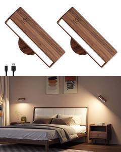 lot 5508 image: DetarZinLED Battery Operated Wall Sconces Set of 2,Rechargeable Wall Lights Wood,Stick On Wall Lights for Bedroom,Wall Mounted Bedside Reading Lamps Dimmable,Battery Powered Wall Lamp for Bedroom - Retail $34