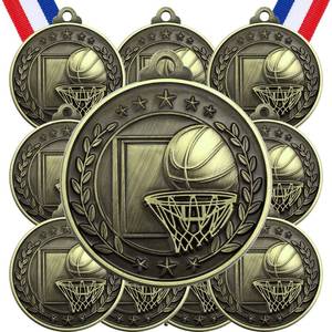 lot 5512 image: Misdary 12 Pack Medals with Neck Ribbons Team Participation Trophies for Kids Sports Awards Party Favors for Sports Competitions Celebration Gift(Bronze,Basketball) - Retail $18