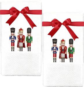 lot 5515 image: HSKMAKE Nutcracker Hand Towels 2-Pack - Christmas Kitchen & Bathroom Towels with Embroidery - White Cotton Holiday Dish Towels - Festive Nutcracker Design for Kitchen & Bathroom Decor - Retail $14
