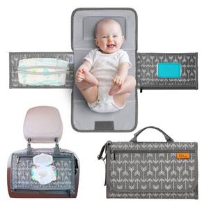 lot 5517 image: Kopi Baby Portable Diaper Changing Pad-Baby Diaper Changer Travel Bag with Wipes Pocket, Smart Design Portable Changing Mat, Infant Travel Station Kit,Gift for Newborn Girl & Boy-Grey Arrows, Modern - Retail $22