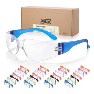 lot 5522 image: 28 Pack Safety Glasses in 7 Colors Unisex Clear Anti-Scratch Protective Goggles Impact Resistant Lens Eyewear with ANSI Z87.1 EN166 for Construction, Shooting and Laboratory - Retail $27