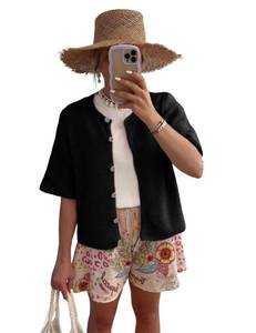 lot 5527 image: SCUSTY Womens Lightweight Cardigan Short Sleeve Button-Down Summer Cardigan Sweater(Black-XS) - Retail $27