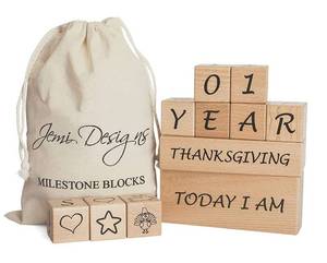 lot 5531 image: Jemi Designs Baby Milestone Blocks - Photography Props - Letters, Numbers, Age Blocks with Holidays for Cute Pictures - Baby Boy Baby Girl Unisex Decor - Retail $23
